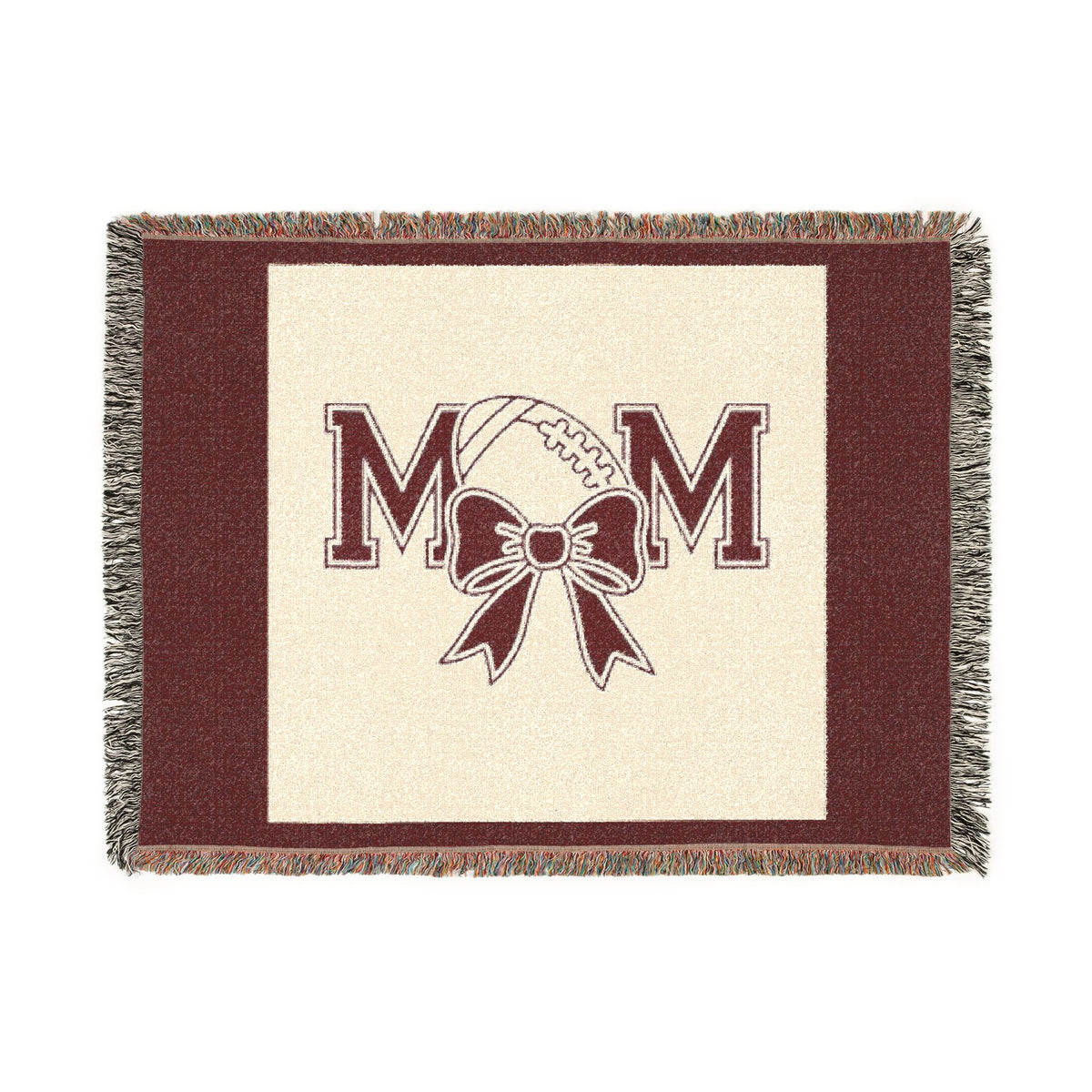 Mom Baseball Woven Blanket – Cozy Team Mom Throw with Bow