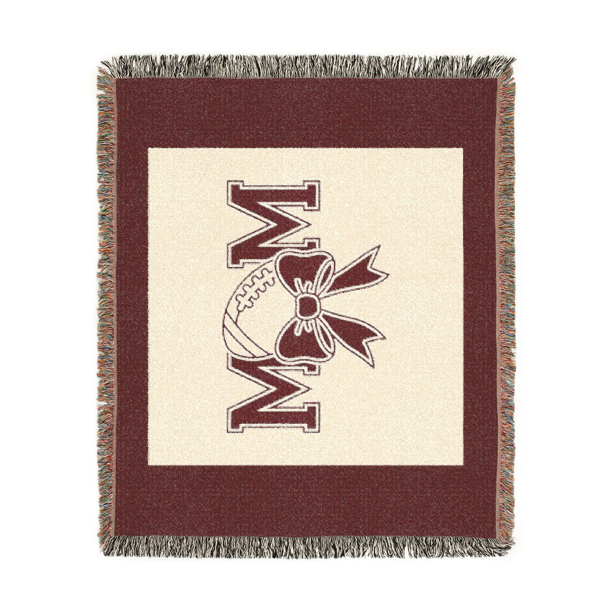 Mom Baseball Woven Blanket – Cozy Team Mom Throw with Bow