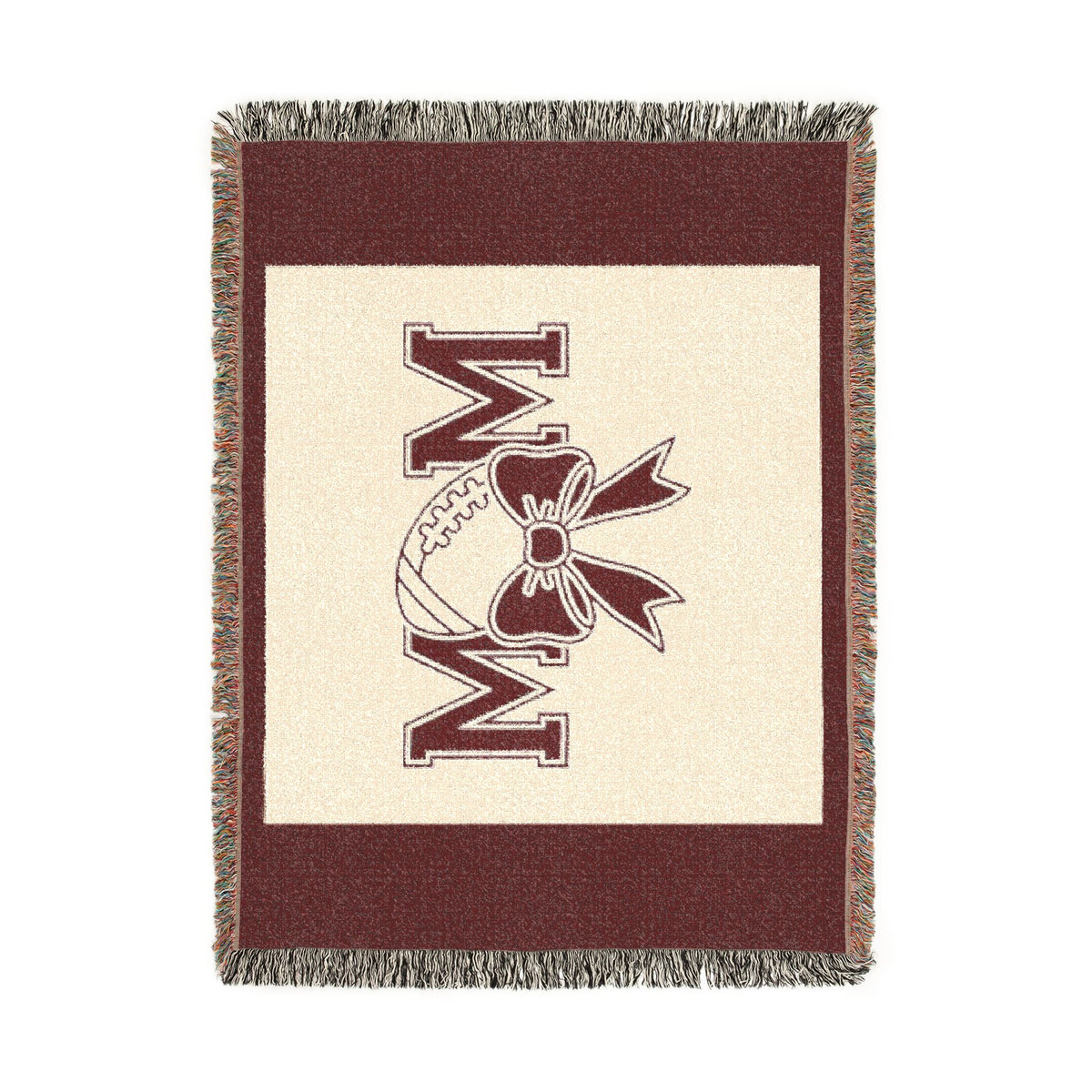 Mom Baseball Woven Blanket – Cozy Team Mom Throw with Bow
